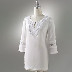 white linen tunic Example of a nice, white, lightweight top with some coverage.