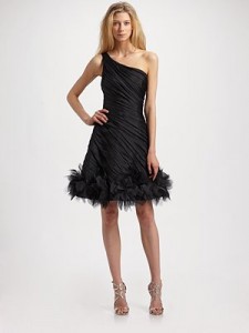 feather one shoulder gown