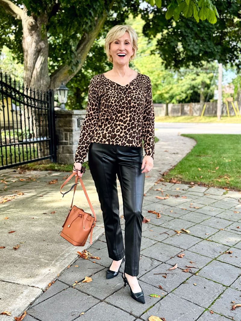 leather pants, leopard print top