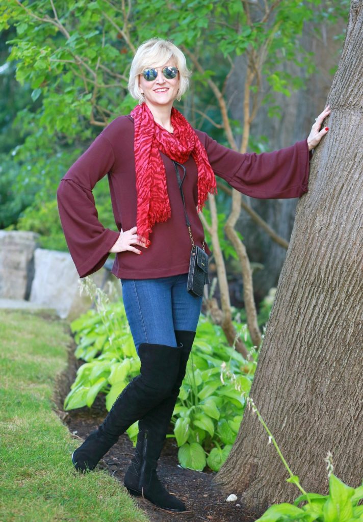 burgundy bell sleeve sweatshirt