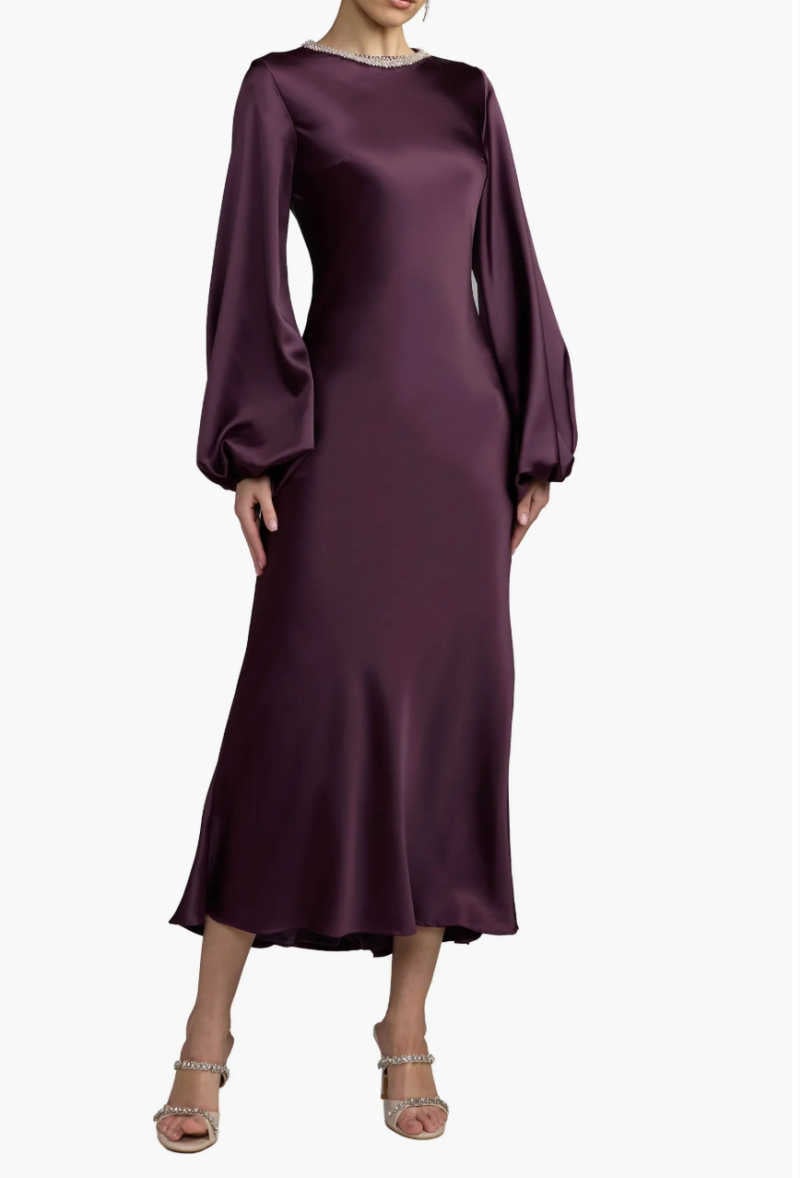 purple satin dress