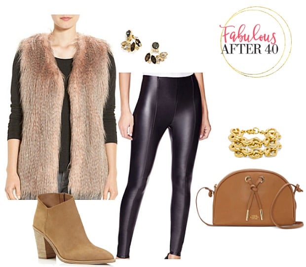 Faux Fur Vest Leather Leggings