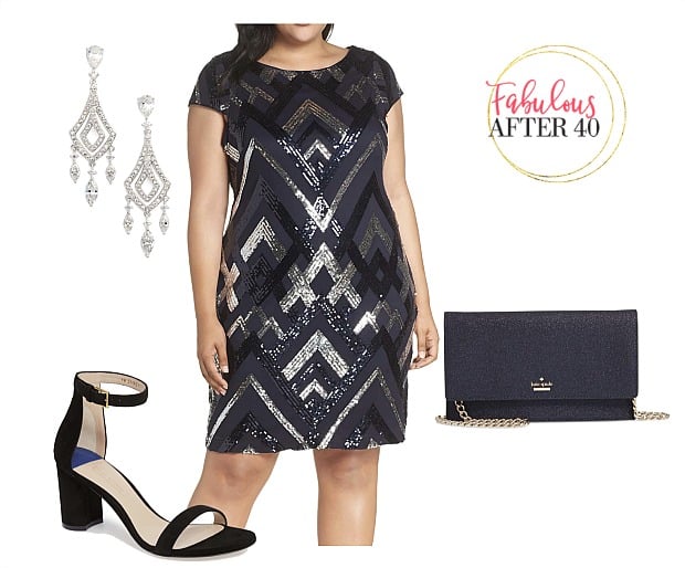 plus size holiday party dress balck and silver sequins
