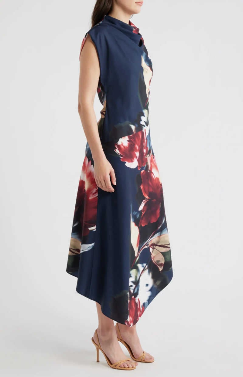blue floral asymmetrical dress