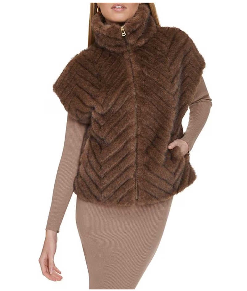 high neck faux fur vest