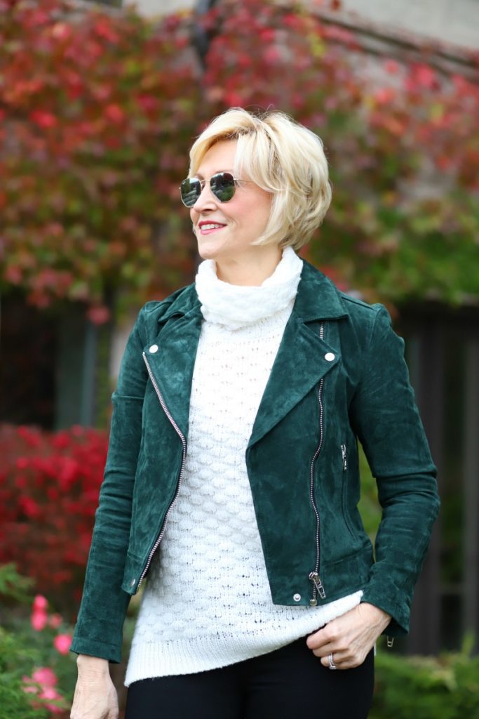 green suede leather moto jacket