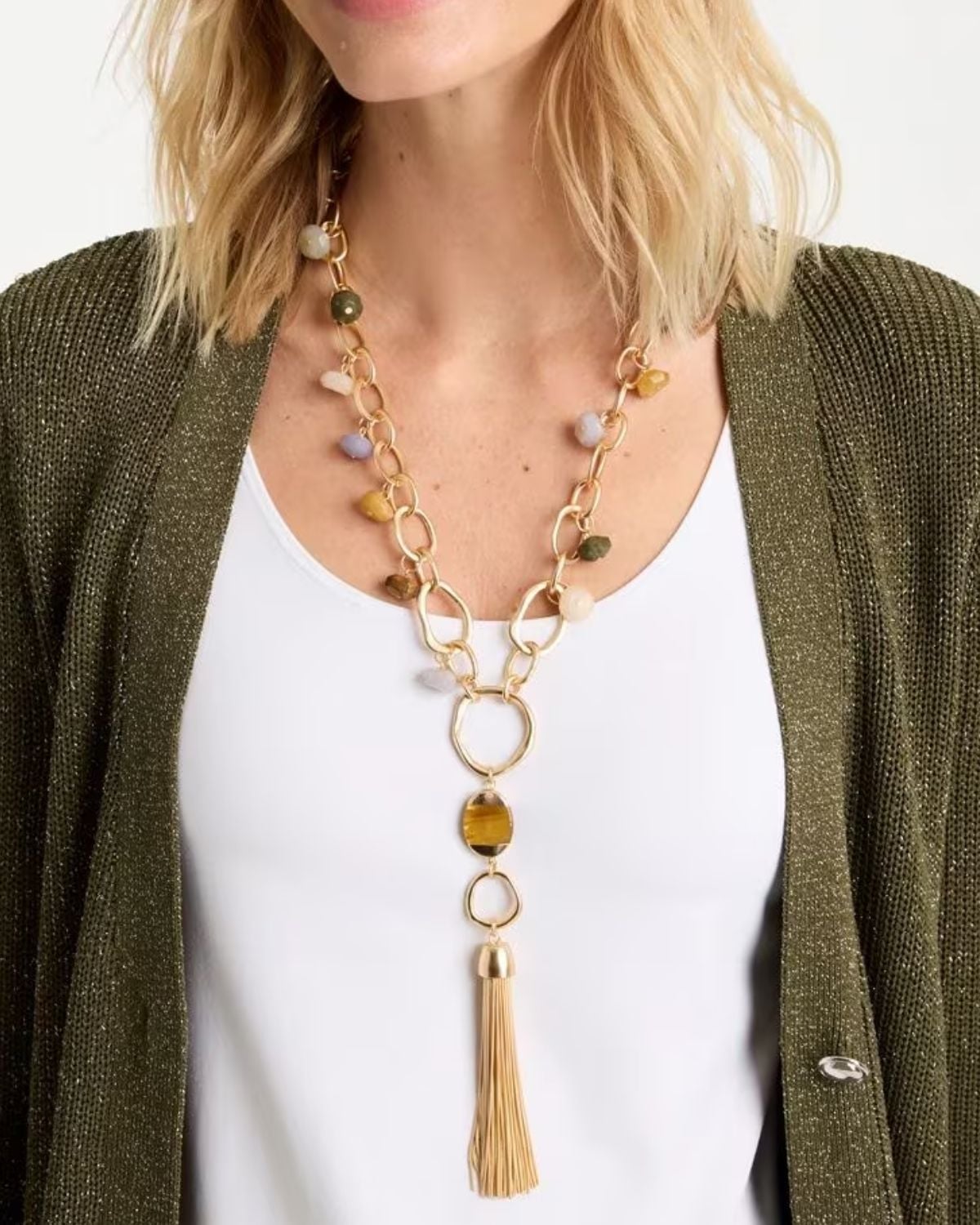 Chico's Multi-Color Beaded Tassel Pendant Necklace
