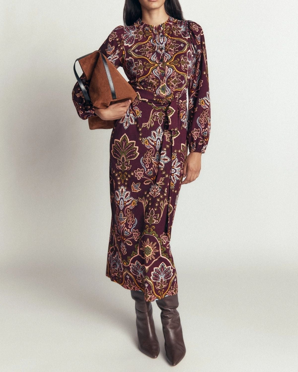 BODEN Eli Belted Jersey Midi Dress in Purple