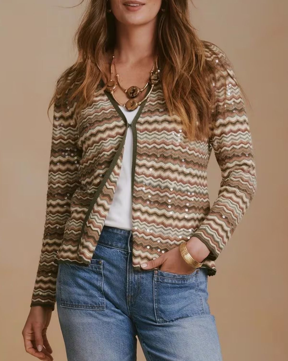 Chico's Ombre Sequin Open Cardigan