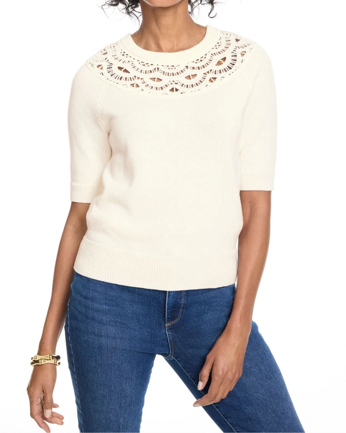 Talbots Crochet Yolk Sweater in Ivory