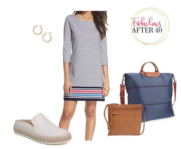Comfy Airplane Outfits for Summer Travel | Striped Cotton Dress | Styled by Fabulous After 40