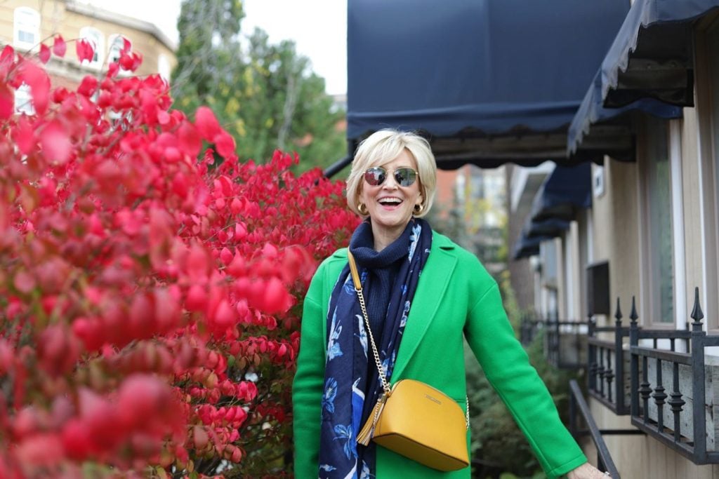 Green relazed topshop coat worn by Deborah Boland | Fabulous After 40