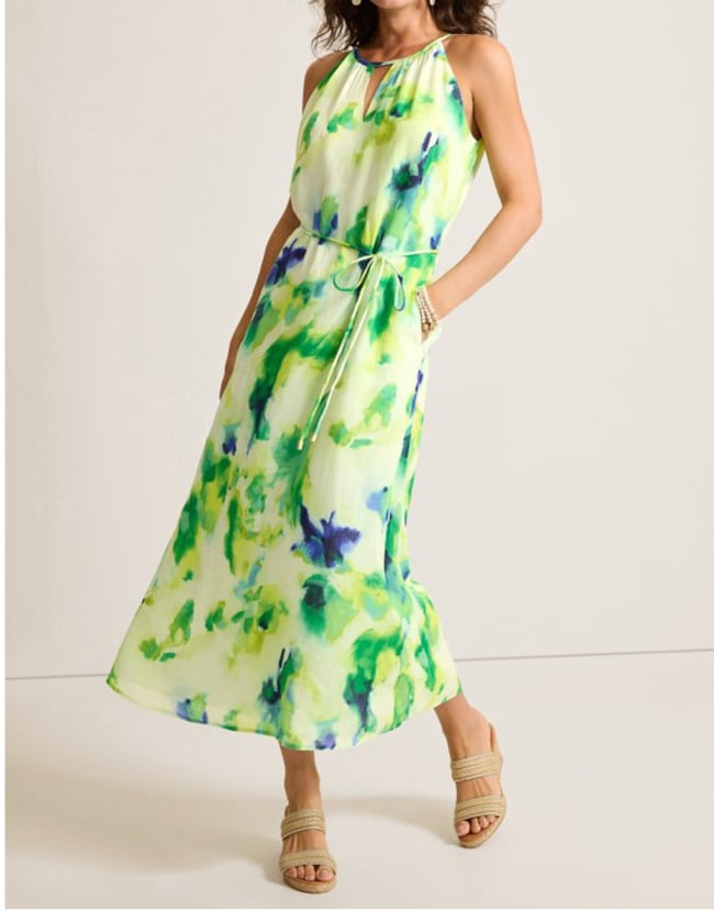 green floral print maxi Tommy Bahama green and blue halter maxi dress