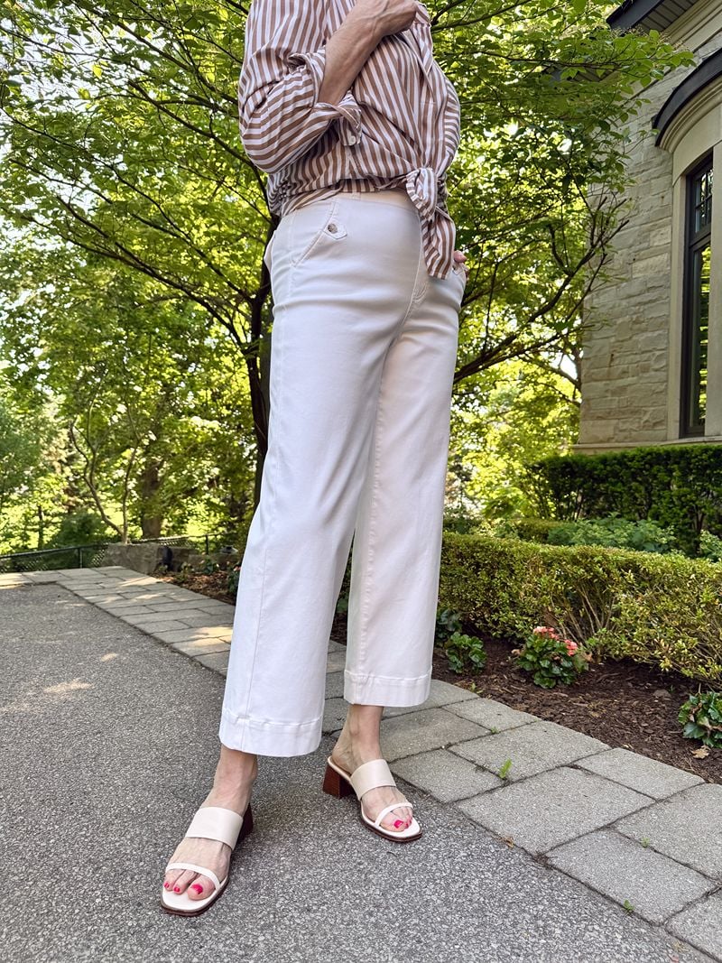 block heel shoe with wide leg pants