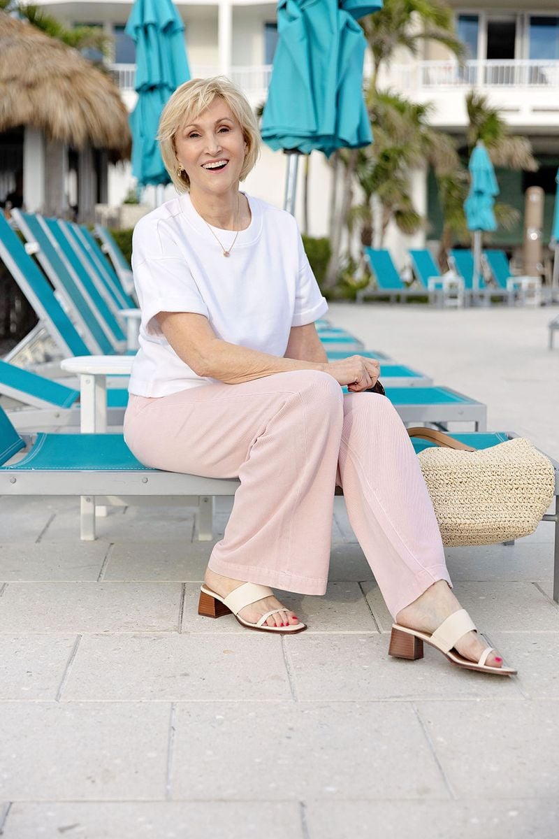 pink jeans block heel