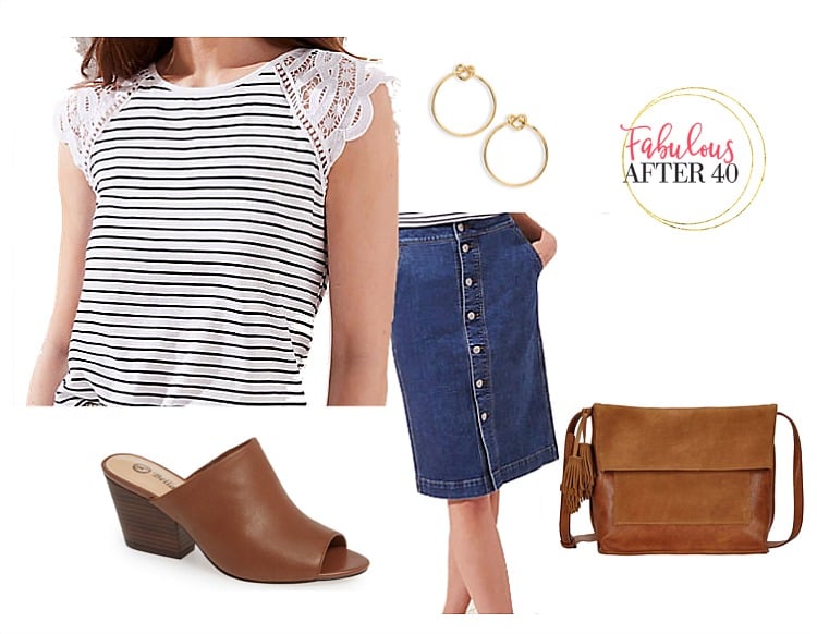 Denim Skirts - Denim pencil skirt striped tee