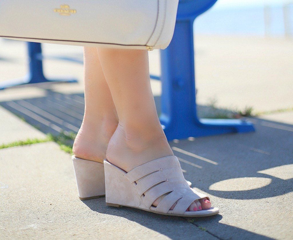 suede wedge sandals -blush