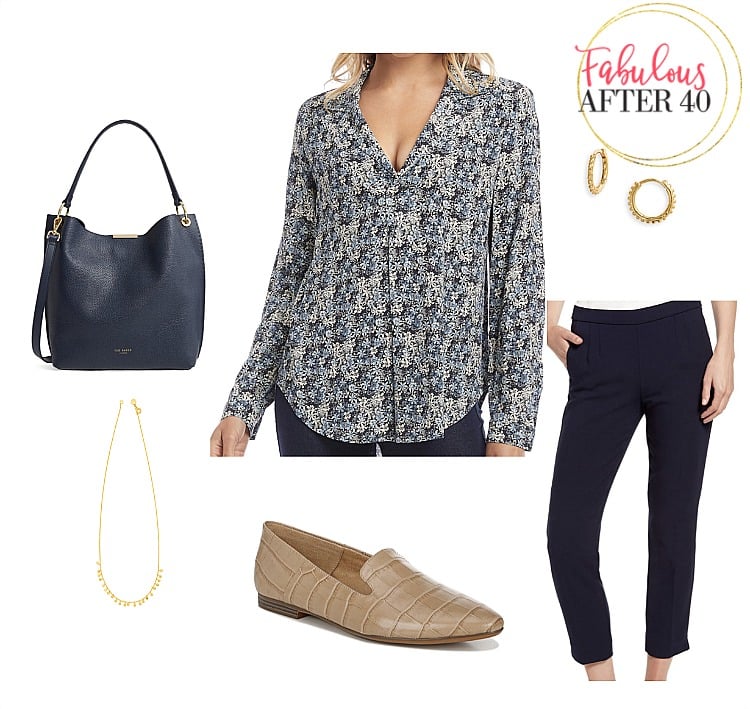 Fall Outfit - Floral Navy Top