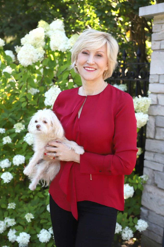 red ruffle front blouse Deborah Boland