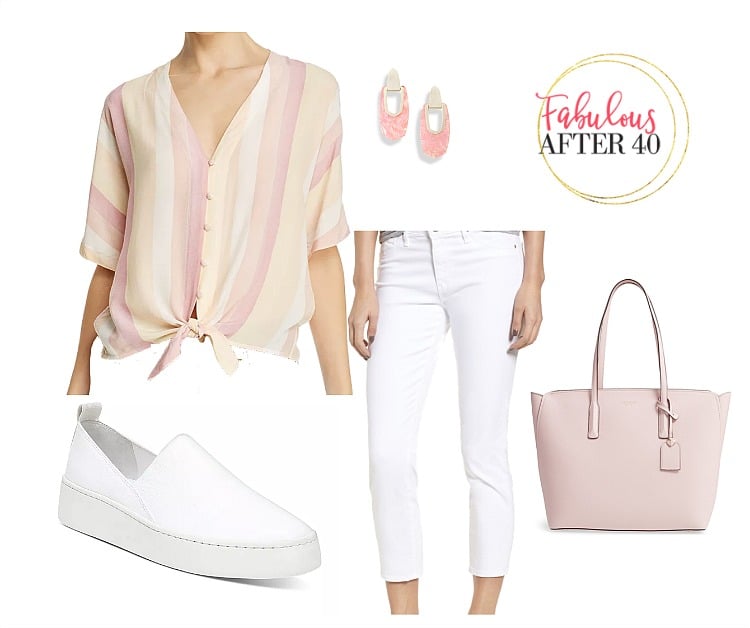 White Jeans - Striped Tie Top