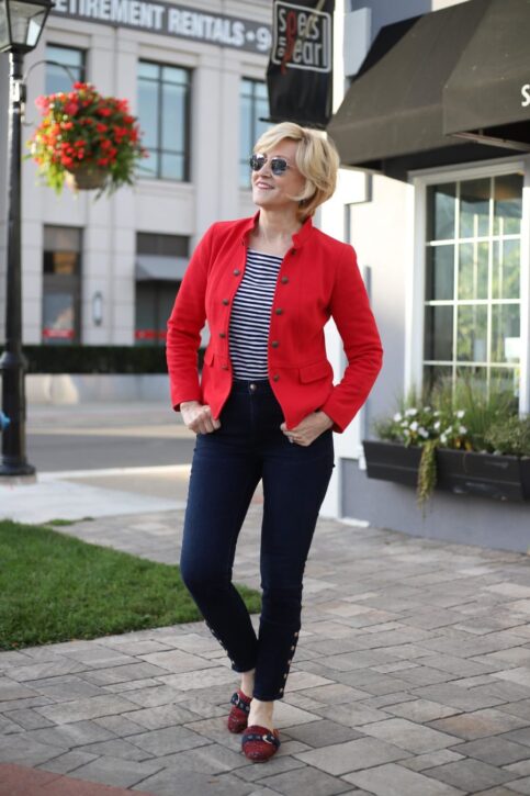 How to Wear a Military Band Jacket | Band Jacket Outfits for Women Over 40