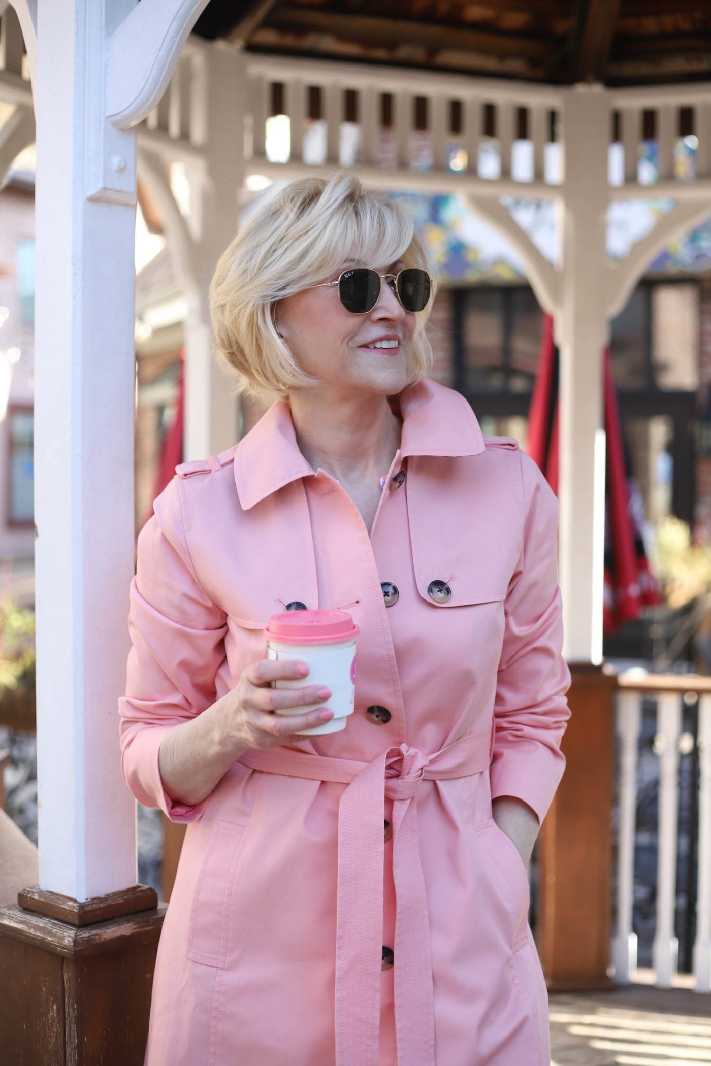 Pink Trench coat belted