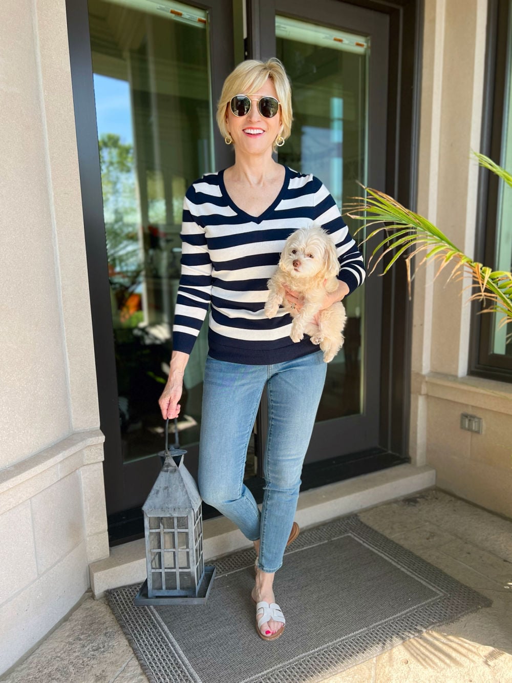blue and white striped sweater