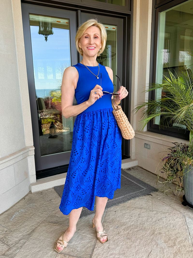 blue eyelet midi dress