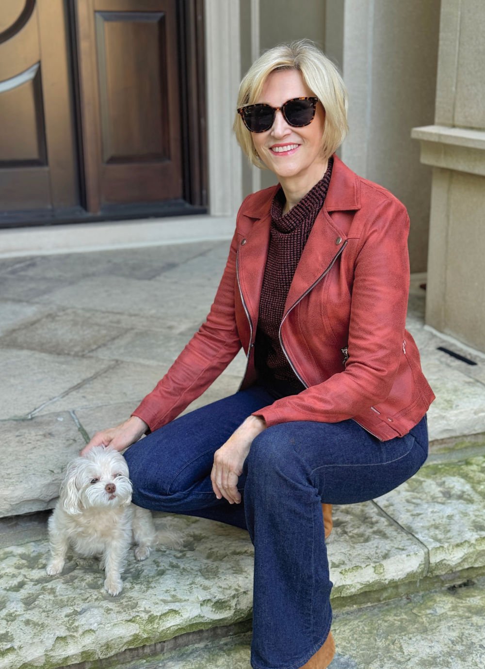 rust faux leather moto jacket