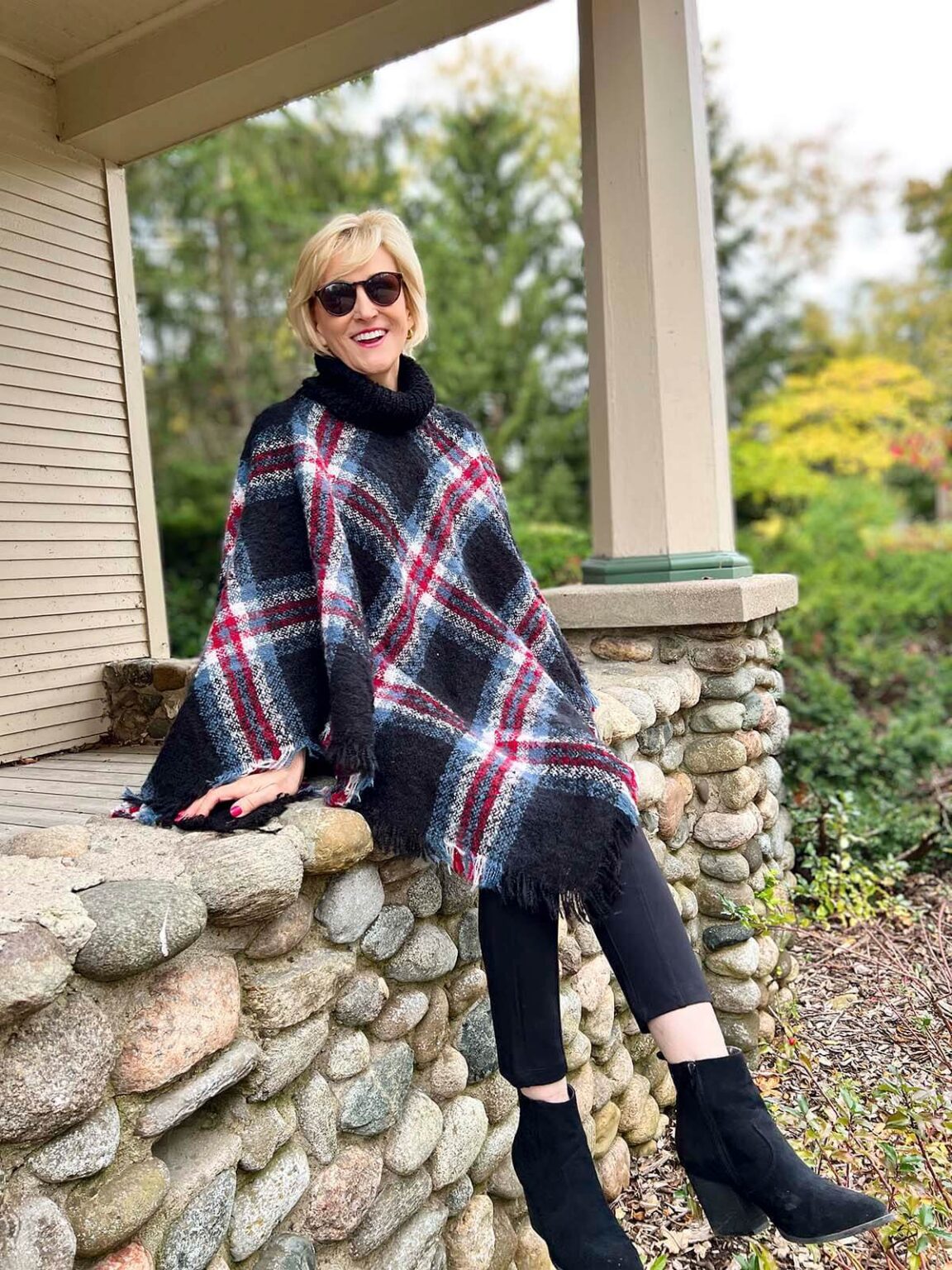 How to Style a Plaid Poncho for Fall - Fabulous after 40