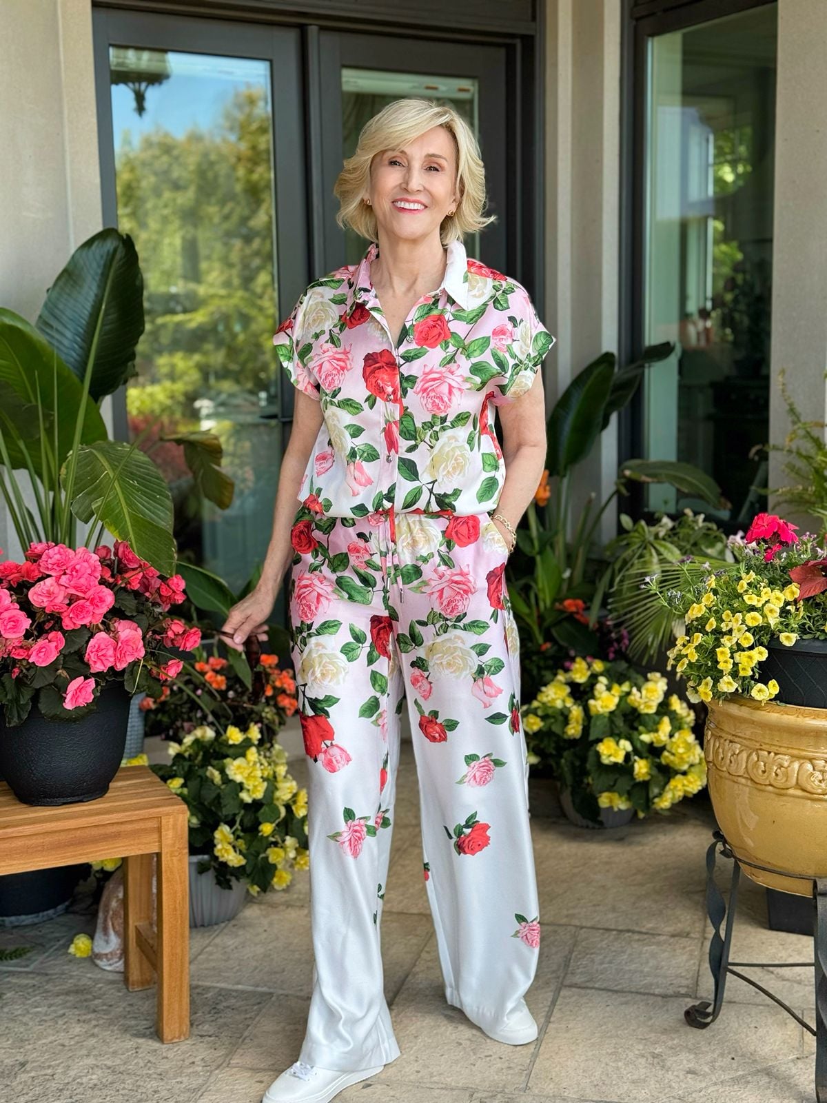silky floral matching set