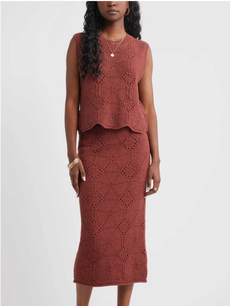 rust crochet tank top with skirt