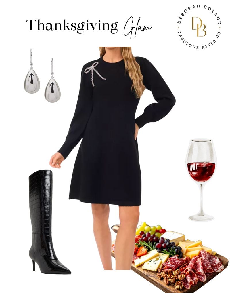 Thanksgiving glam black dress outfit