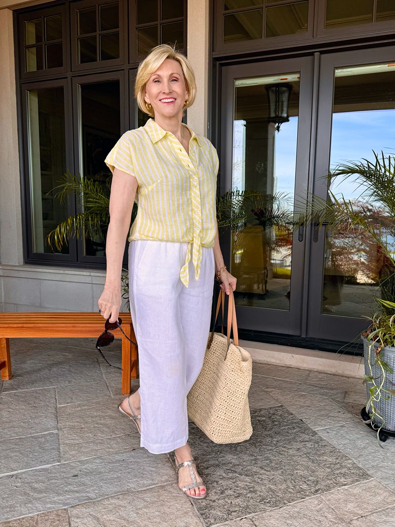 linen pants yellow top