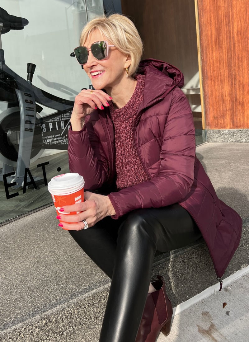 Burgundy winter puffer jacket
