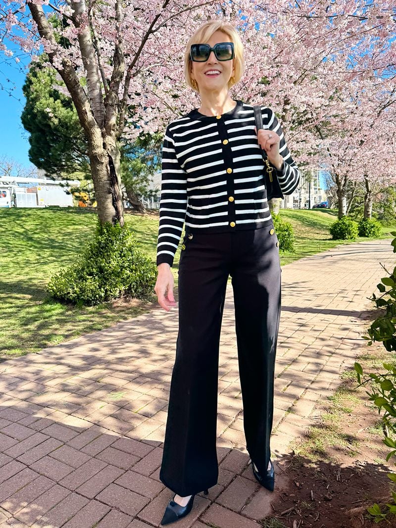 black and white striped cardigan