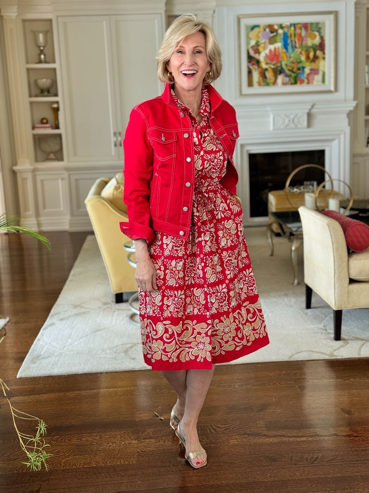red shirtdress red jacket
