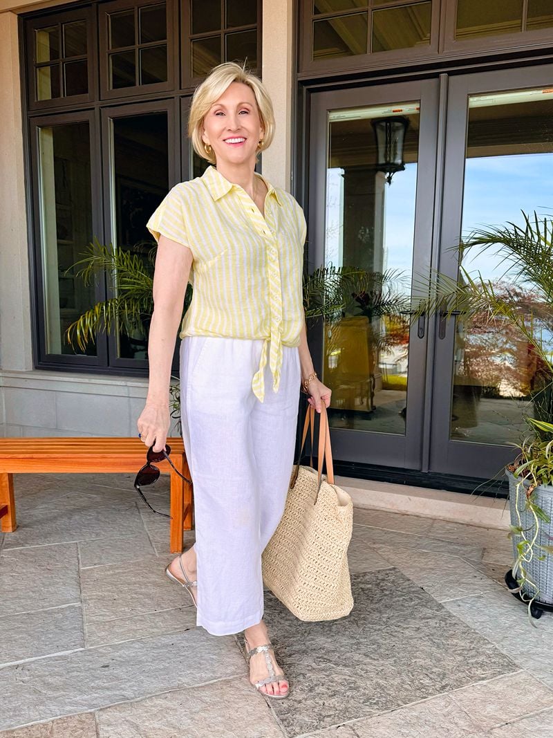 White Linen Wide Leg Pants
