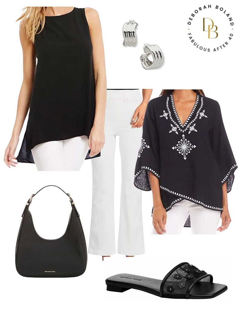 long black tops with white jeans