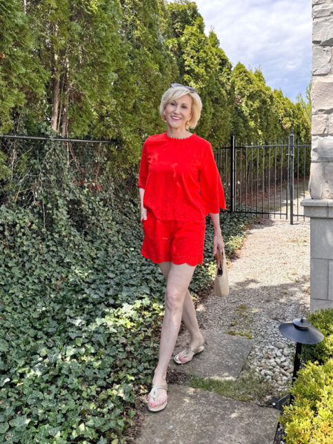 Red Short Set Chic matching Shorts Sets for Women Over 40