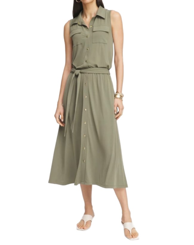 Petite summer dress - olive green camp shirtdress