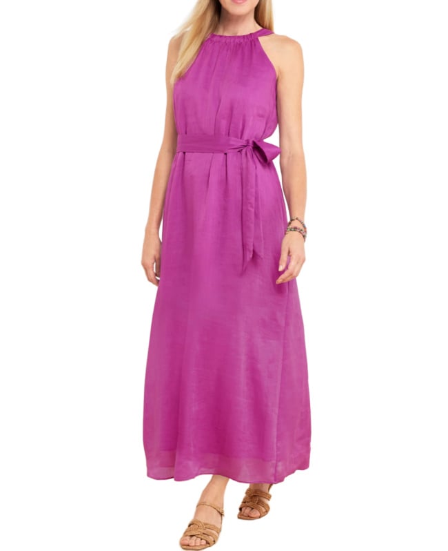 Petite summer dress  purple halter maxi dress with belted waist