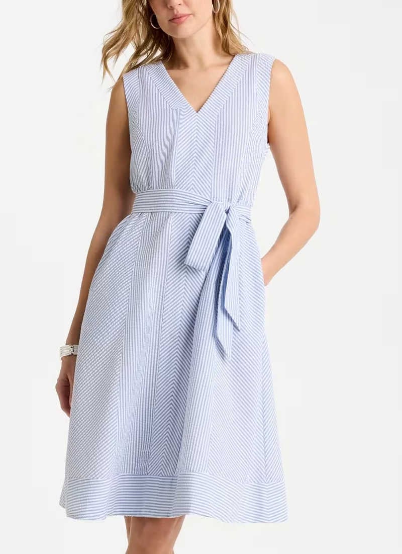 blue and white short dress