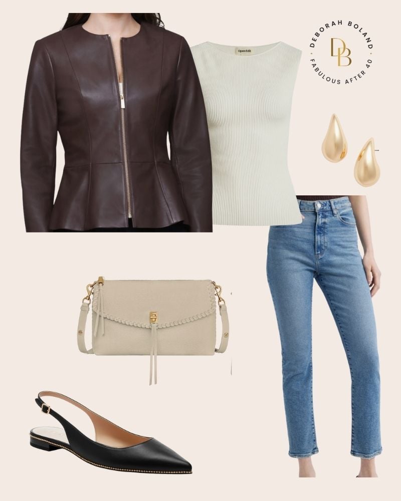 chocolate leather jacket with jeans