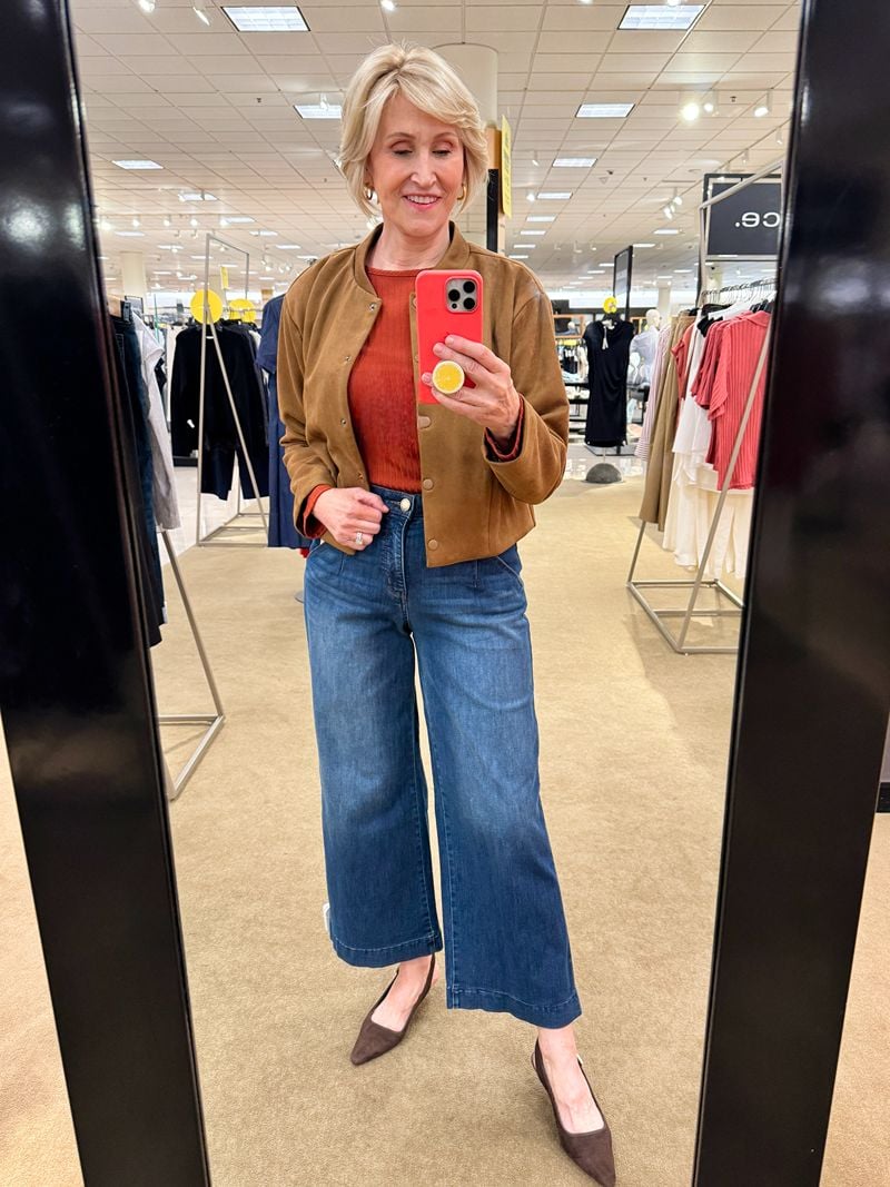 suede bomber jacket cropped pants