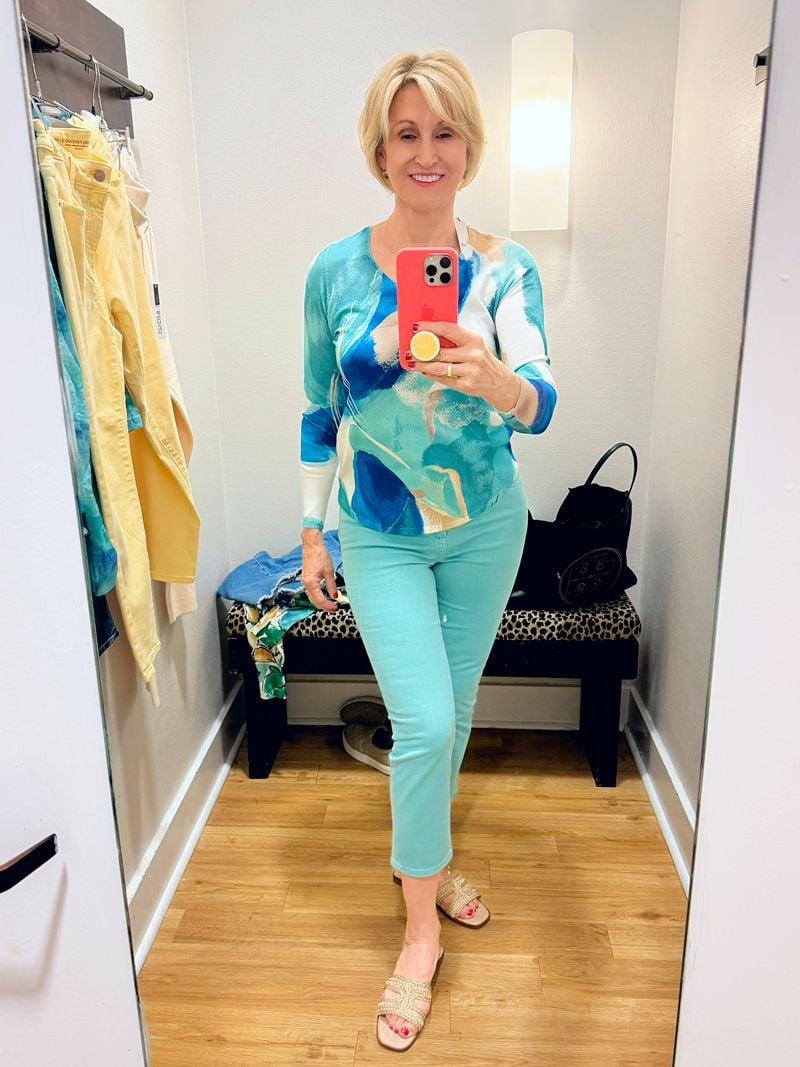 blue top blue capris | Chico's New Arrivals Try On