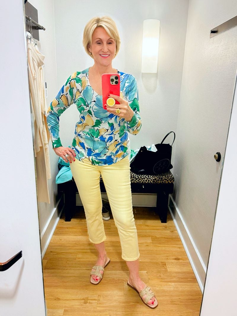 green floral top yellow capris