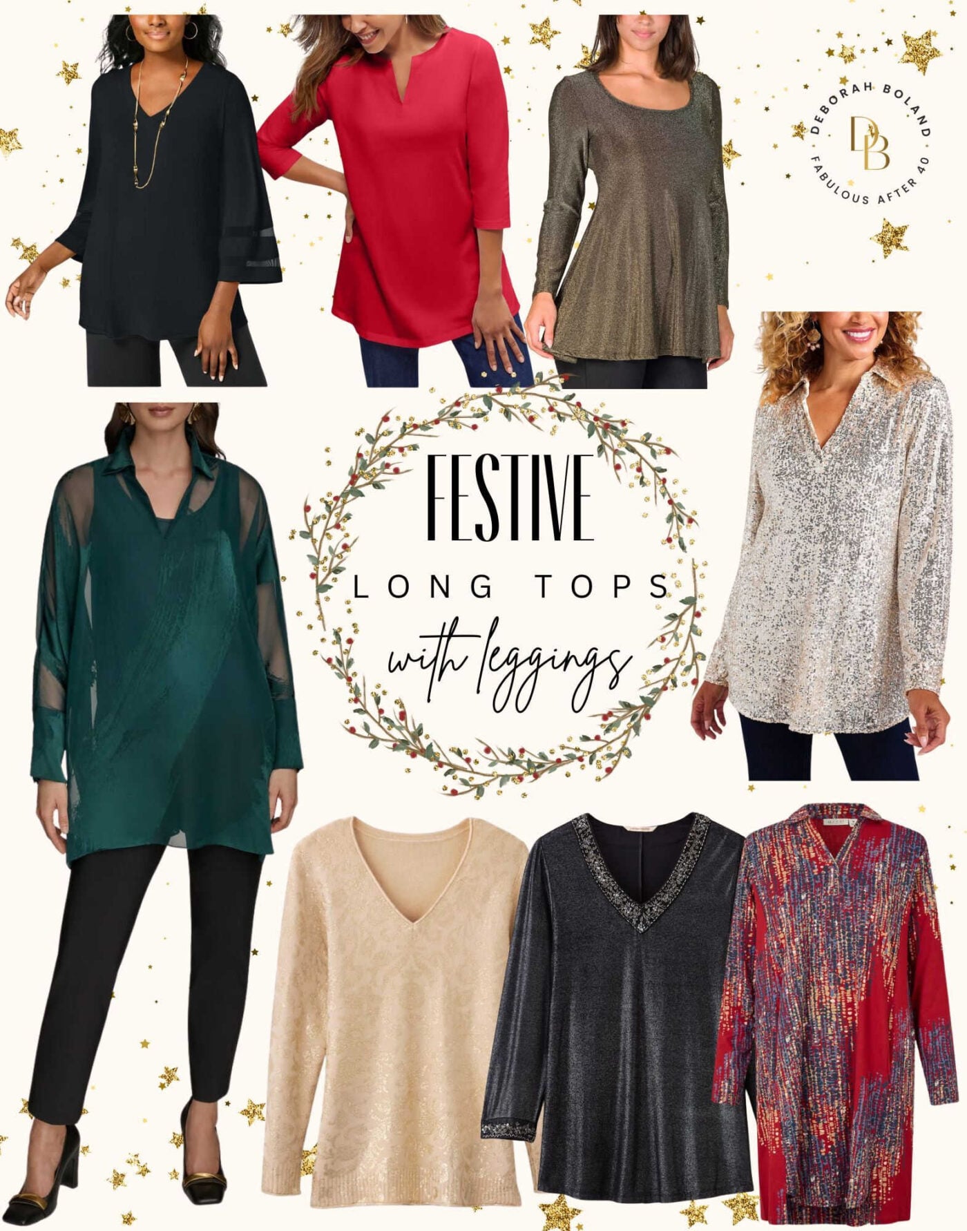 Festive long tops with leggings for the holidays