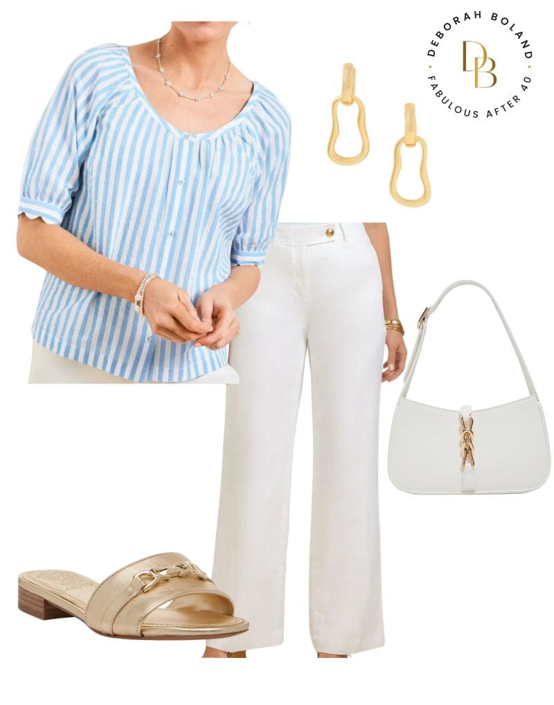 Mother of the Grad- Striped Blue Top and GOLD