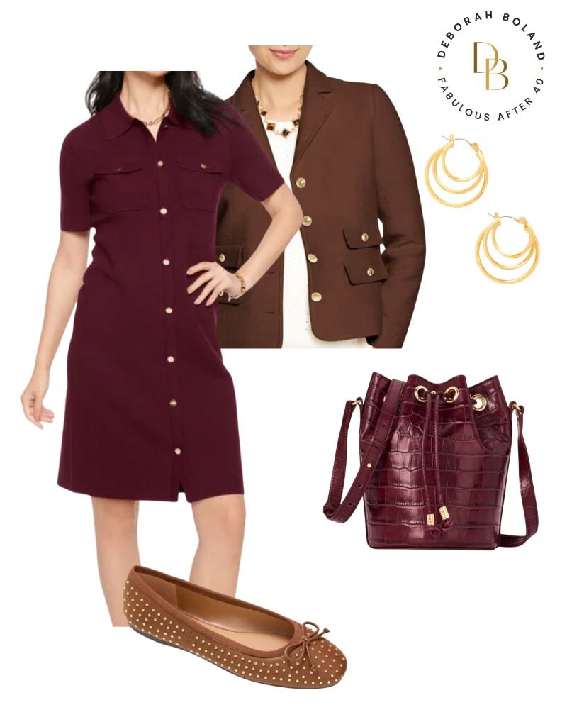  burgundy mother of the graduate dress with brown jacket